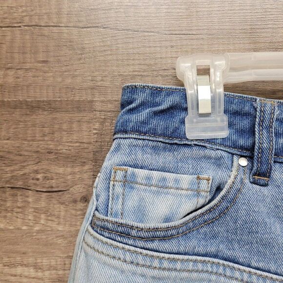 PacSun Denim Mini Skirt Blue Two Toned‎ Womens Size 25 Pockets Frayed Raw Hem - Picture 5 of 13